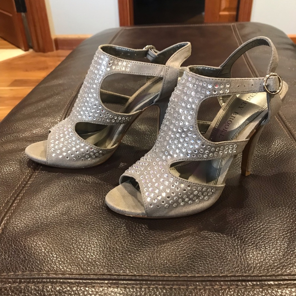 Audrey Brooke rhinestone grey heels